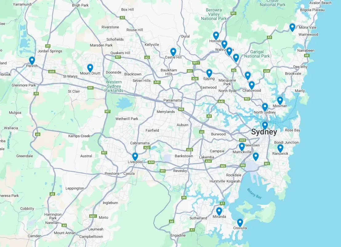 Xpress Pest Control Sydney service coverage map